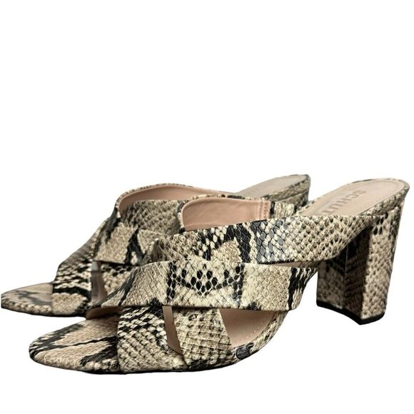 Schutz | Embossed Animal Print Sandals w/ Heels | Mules Size 9 - Picture 5 of 10